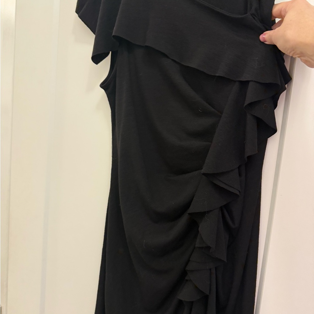 DKNY Ruched Ruffle Black Knit midi size large Excellent Condition